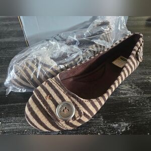 Dr. Scholl's Brown Striped Flats ("Fielding" Design, Brown/Taupe)